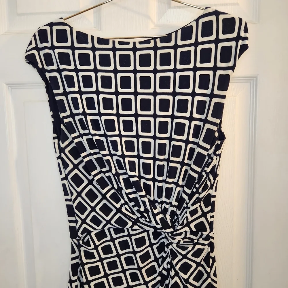 Lauren Ralph Lauren Shift Dress Sz: 8 Navy and White Geometric Dress - Picture 4 of 13